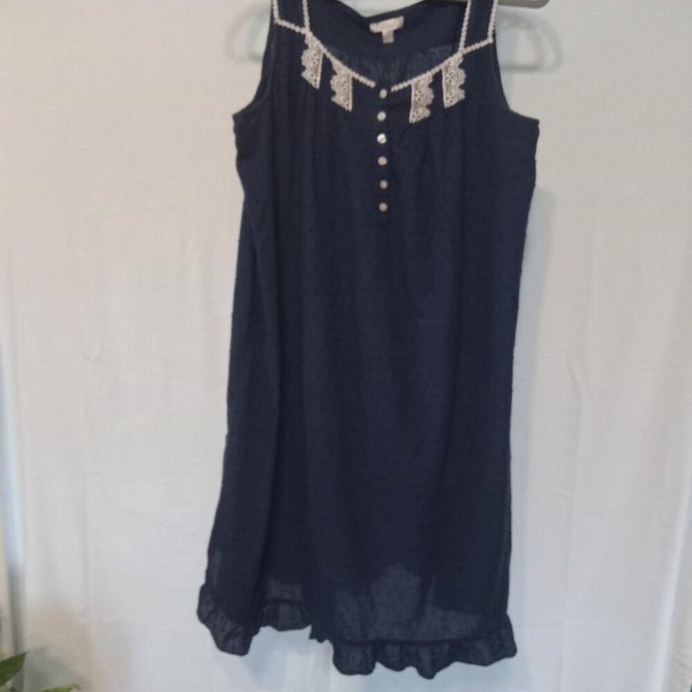Preloved Cotton Navy Sleeveless Nightgown w/ Lace Trim Sz XL